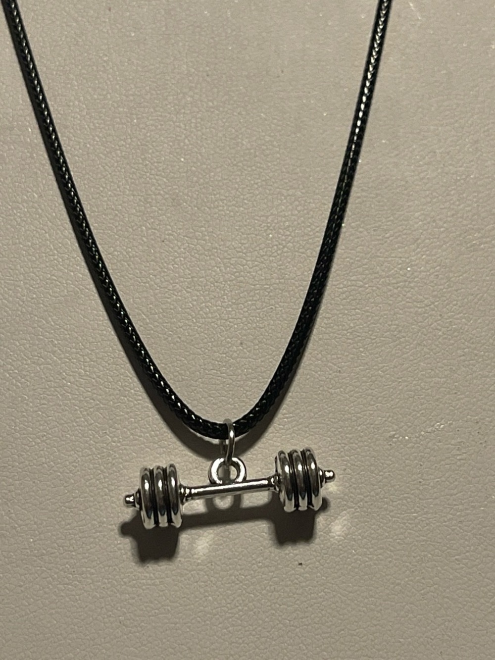 Men's Black Cord Necklace with Silver Dumbbell Pendant
